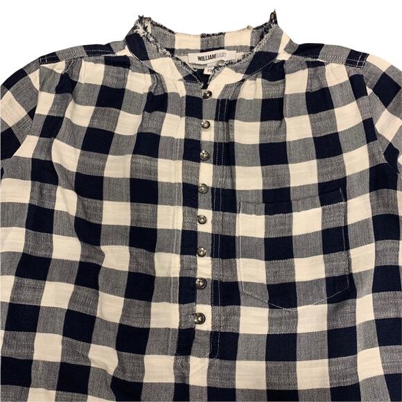 William Rast Womens long sleeve navy blue white check plaid top XS - Picture 2 of 5